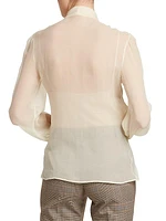 Sheer Silk Tie-Neck Blouse