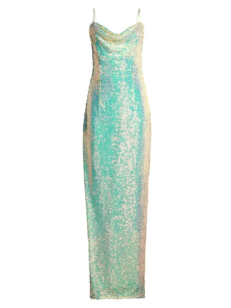 Cowlneck Sequined Column Gown