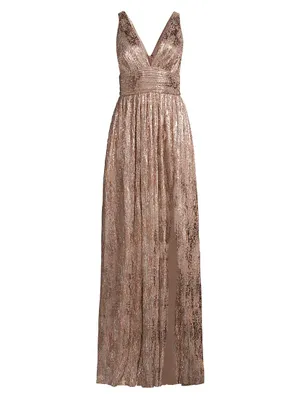 Foil Pleated Plunge Gown