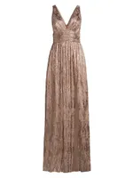 Foil Pleated Plunge Gown