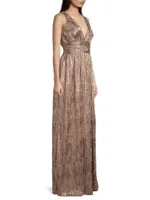 Foil Pleated Plunge Gown