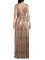 Foil Pleated Plunge Gown