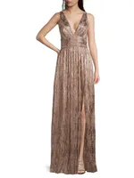 Foil Pleated Plunge Gown