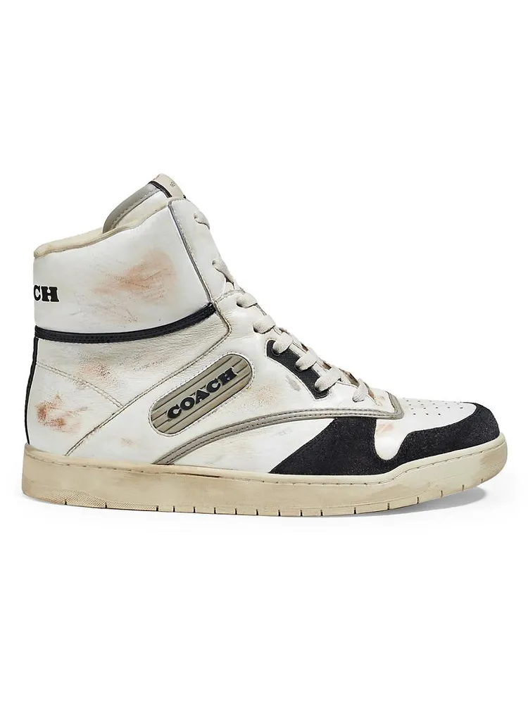 Distressed Leather High-Top Sneakers