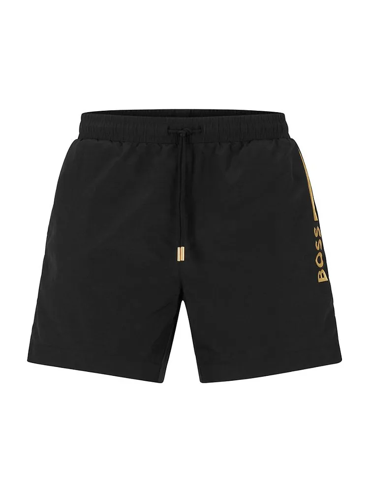 Quick-drying swim shorts with metallic logo