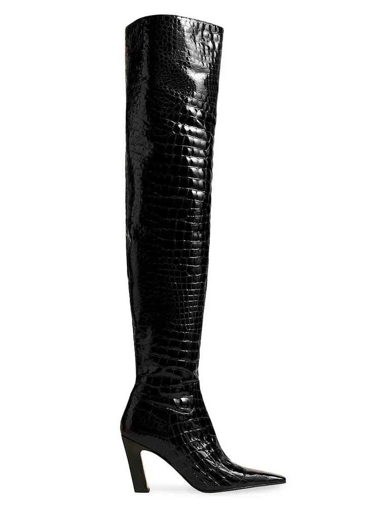 Marfa 85MM Crocodile-Embossed Leather Over-The-Knee Boots