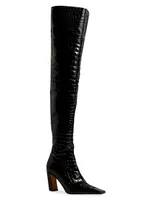 Marfa 85MM Crocodile-Embossed Leather Over-The-Knee Boots