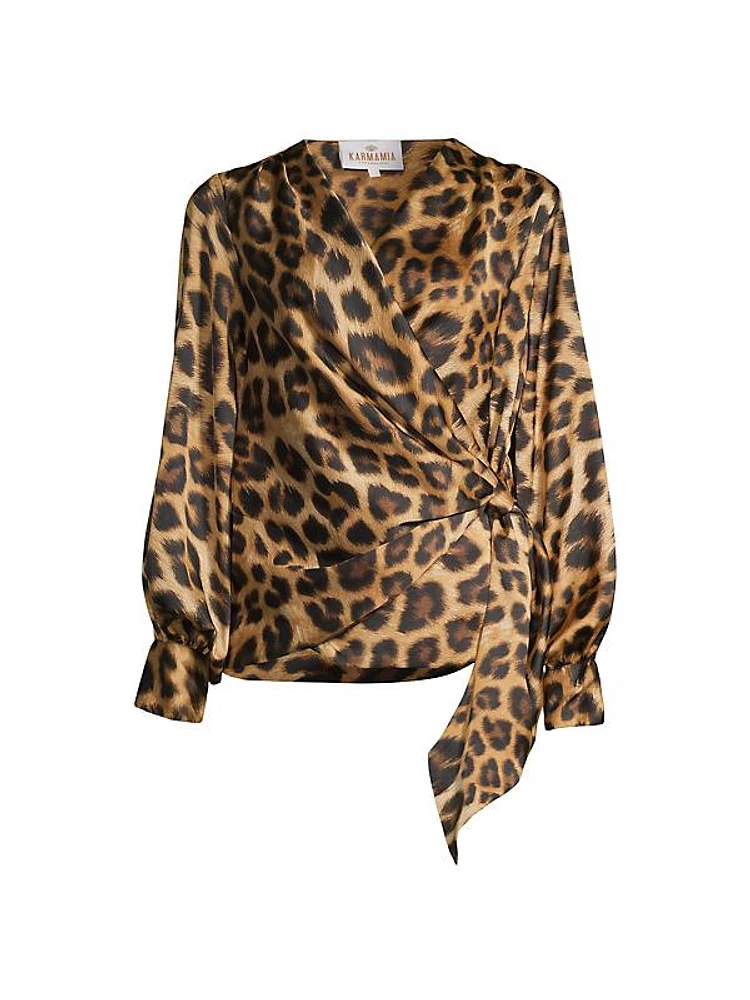 Ines Leopard Draped Satin Blouse