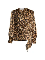 Ines Leopard Draped Satin Blouse