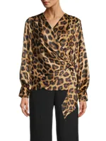 Ines Leopard Draped Satin Blouse