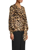 Ines Leopard Draped Satin Blouse