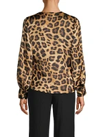 Ines Leopard Draped Satin Blouse