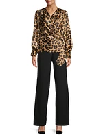 Ines Leopard Draped Satin Blouse