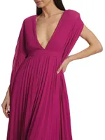 Delilah Pleated Cape-Sleeve Gown