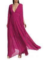 Delilah Pleated Cape-Sleeve Gown