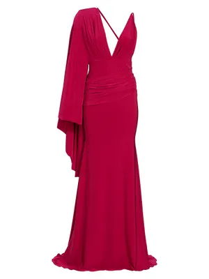 Maverick Draped Cape-Sleeve Gown