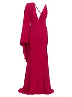 Maverick Draped Cape-Sleeve Gown