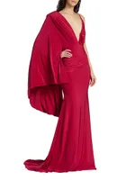 Maverick Draped Cape-Sleeve Gown