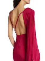 Maverick Draped Cape-Sleeve Gown