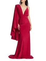 Maverick Draped Cape-Sleeve Gown