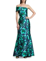 Floral Satin Trumpet Gown