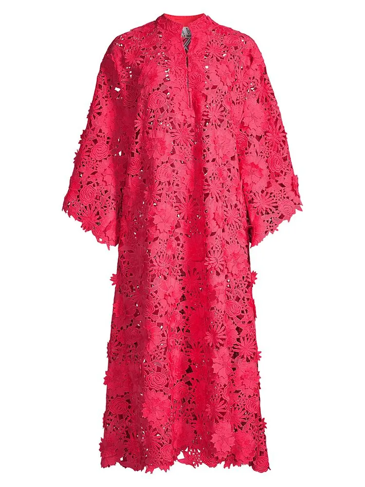 Floral-Lace Caftan Midi-Dress