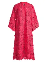 Floral-Lace Caftan Midi-Dress