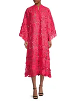 Floral-Lace Caftan Midi-Dress