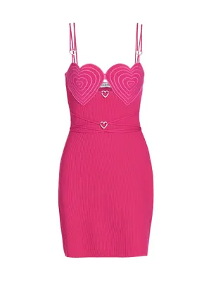 Heart-Accented Rib-Knit Body-Con Minidress