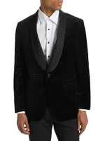 COLLECTION Grid Velvet One-Button Suit Jacket