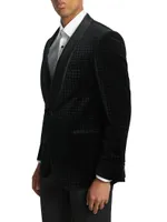 COLLECTION Grid Velvet One-Button Suit Jacket