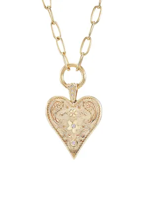 Southwestern Heart 14K Gold & Diamond Charm Necklace