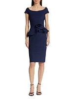 Peplum Cap-Sleeve Midi-Dress