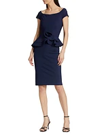 Peplum Cap-Sleeve Midi-Dress