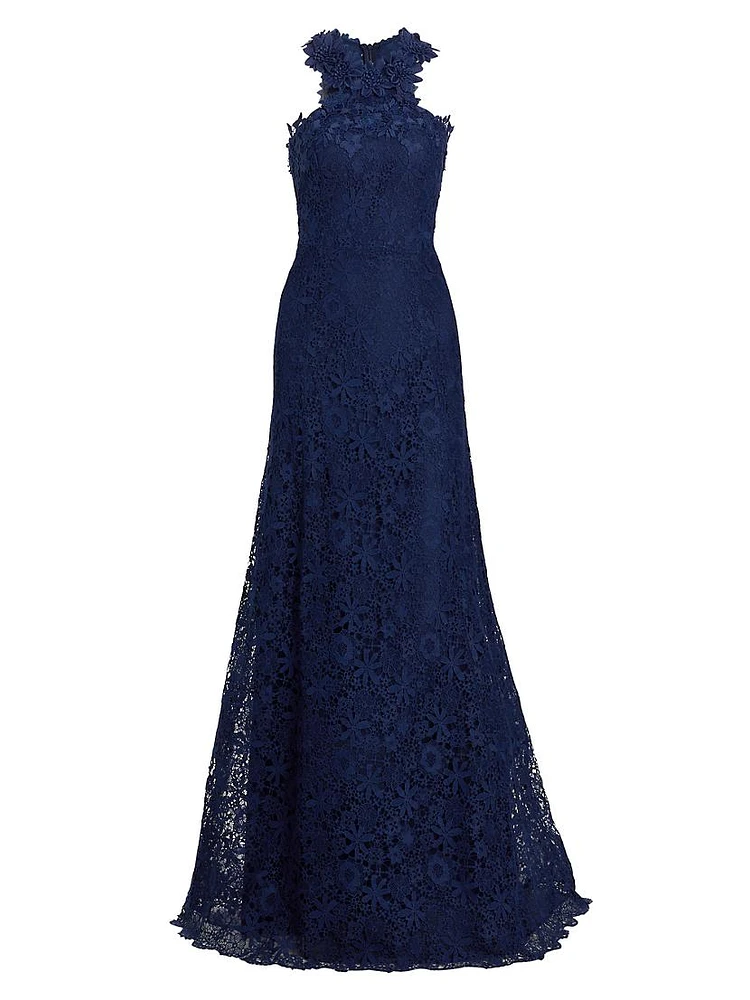 Lace Halter Fit-&-Flare Gown