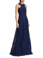 Lace Halter Fit-&-Flare Gown