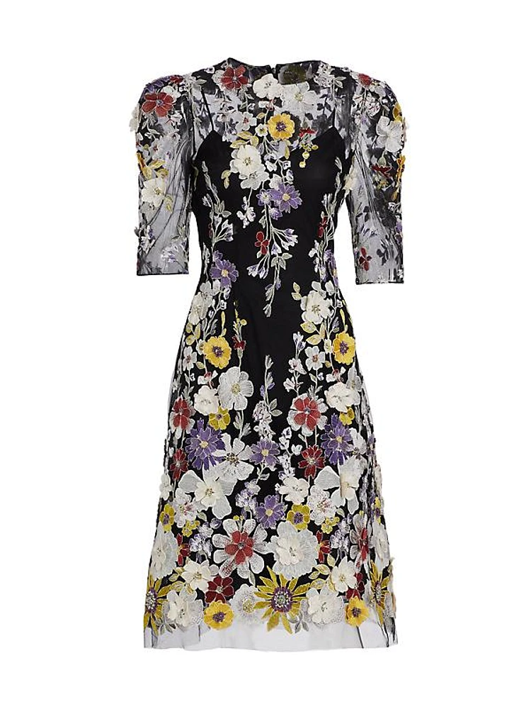 Embroidered Floral Cocktail Dress