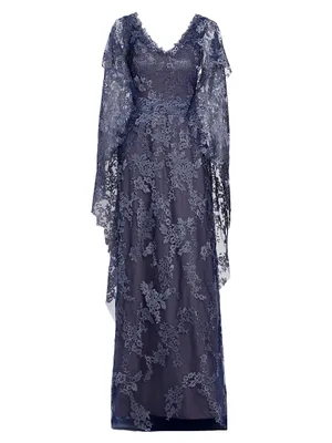 V-Neck Lace Cape Gown