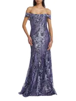 Metallic Off-The-Shoulder Mermaid Gown