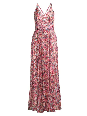 Pleated Floral Maxi Dress