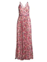 Pleated Floral Maxi Dress