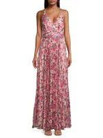 Pleated Floral Maxi Dress