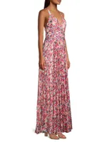 Pleated Floral Maxi Dress