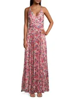 Pleated Floral Maxi Dress