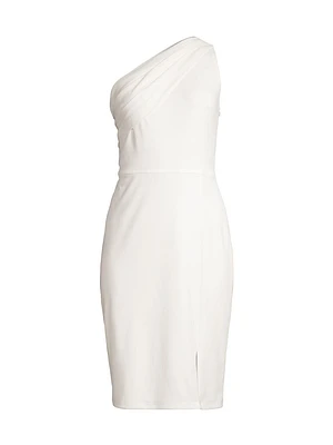 Draped One-Shoulder Knee-Length Dress