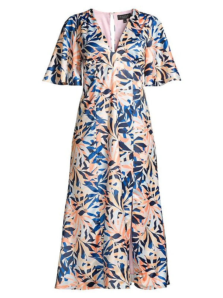 Tropical-Print Midi-Dress