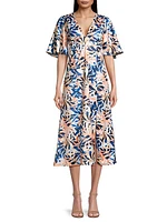 Tropical-Print Midi-Dress