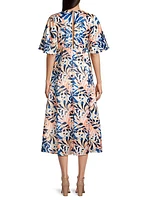 Tropical-Print Midi-Dress