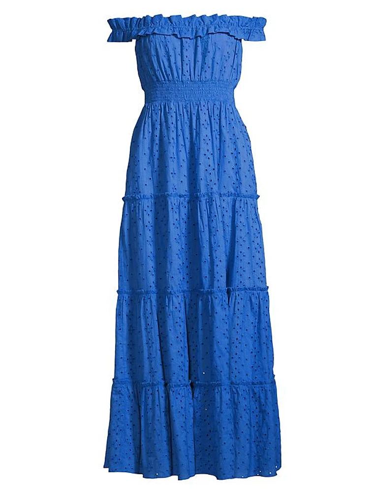 Off-The-Shoulder Eyelet Maxi Dress