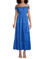 Off-The-Shoulder Eyelet Maxi Dress